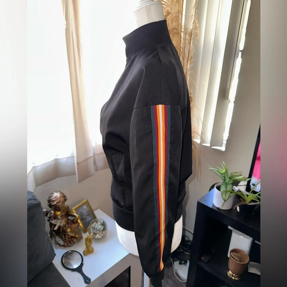 Black Jacket with Red Green Orange White stripes size S - Picture 5 of 15